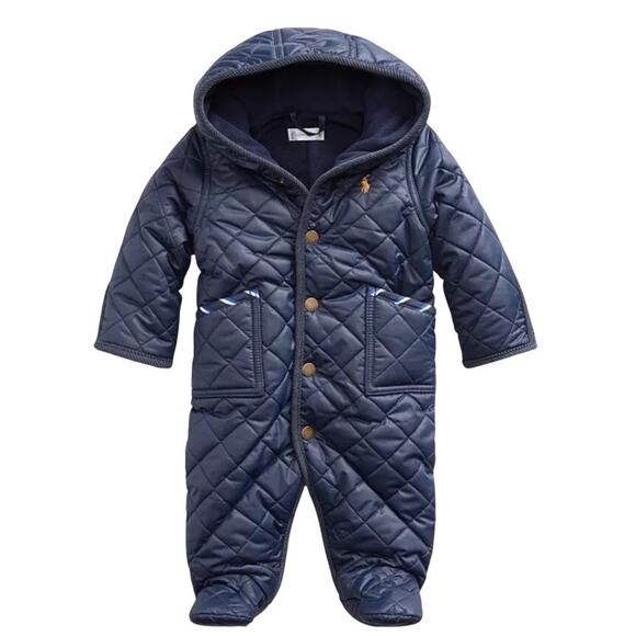 Ralph Lauren Snap Bunting Coat Microfiber Insulated Unisex Boys 6 Months Blue